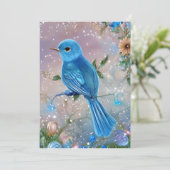 Mooie Fantasy Little Blue Bird Feestdagenkaart (Staand voorkant)