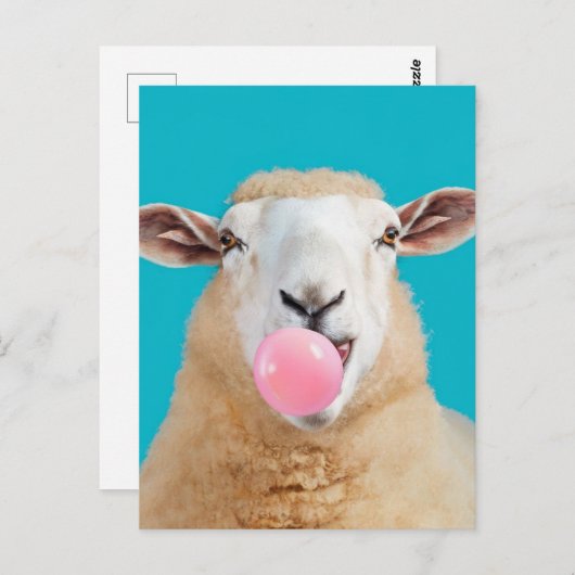 Mooie Fantasy Schaap Kauwen Bubble Gum Briefkaart (Voorkant / Achterkant)