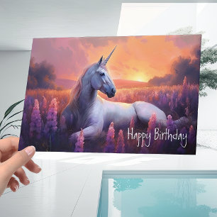 Mooie Fantasy White Unicorn Birthday Kaart