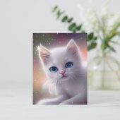 Mooie Fantasy Witte pluizige kat Briefkaart (Staand voorkant)