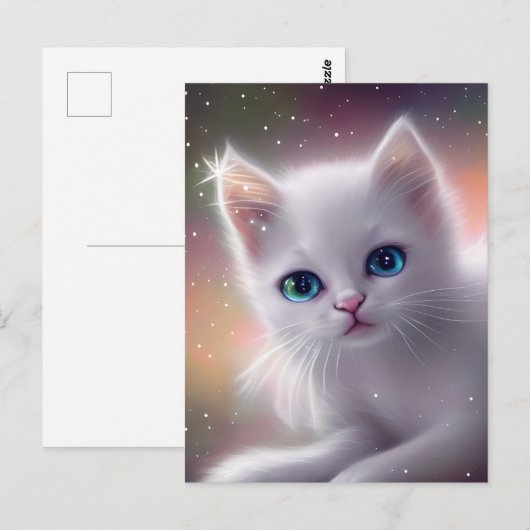 Mooie Fantasy Witte pluizige kat Briefkaart (Voorkant / Achterkant)