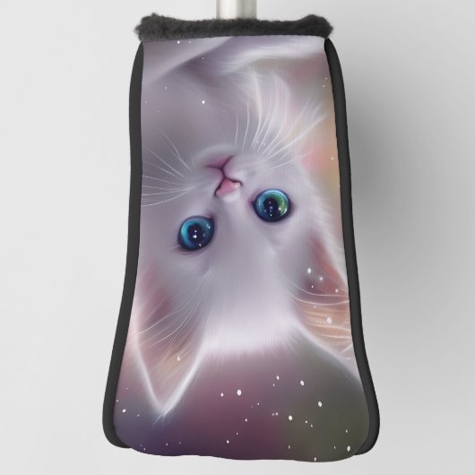 Mooie Fantasy Witte pluizige kat Golfheadcover (Draai 90)