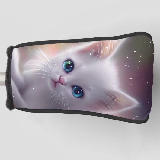 Mooie Fantasy Witte pluizige kat Golfheadcover (Voorkant)