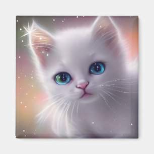 Mooie Fantasy Witte pluizige kat Magneet