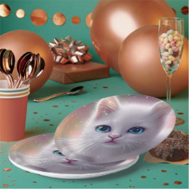 Mooie Fantasy Witte pluizige kat Papieren Bordje