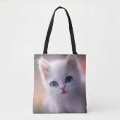 Mooie Fantasy Witte pluizige kat Tote Bag (Voorkant)