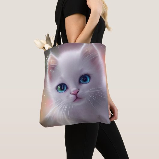 Mooie Fantasy Witte pluizige kat Tote Bag (Dichtbij)
