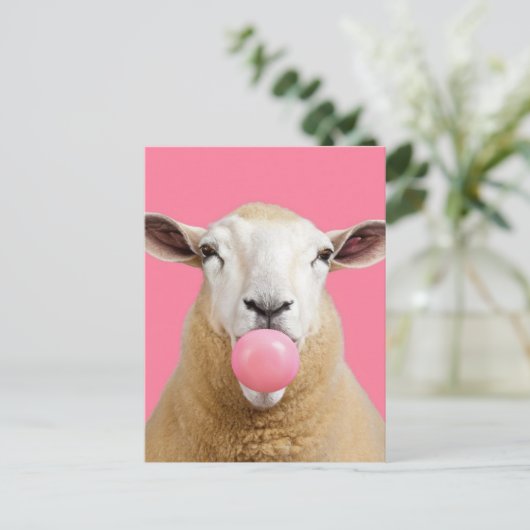 Mooie Fantasy Witte Schaap Kauwen Bubble Gum Briefkaart (Staand voorkant)