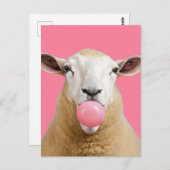 Mooie Fantasy Witte Schaap Kauwen Bubble Gum Briefkaart (Voorkant / Achterkant)