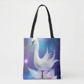Mooie Fantasy Witte Zwaan met Bloemen Tote Bag (Voorkant)