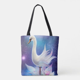 Mooie Fantasy Witte Zwaan met Bloemen Tote Bag