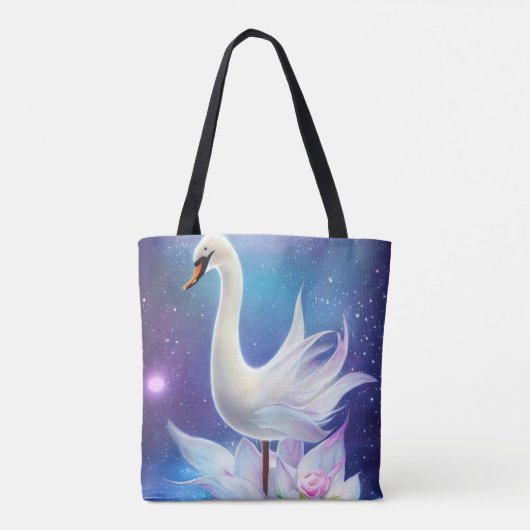 Mooie Fantasy Witte Zwaan met Bloemen Tote Bag (Achterkant)