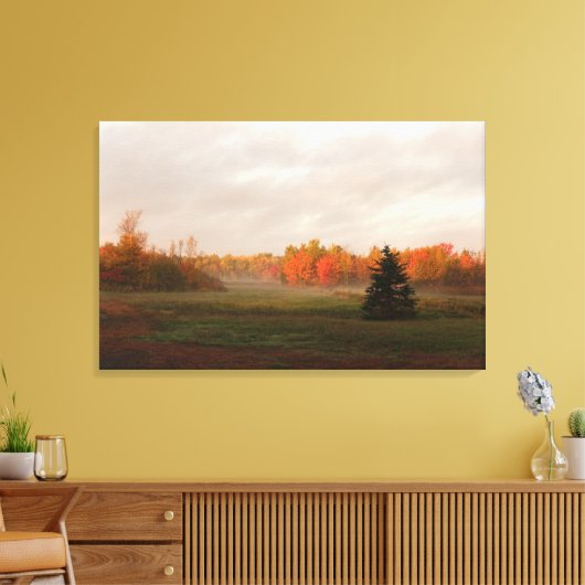 Mooie Farmland Misty Morning Serenity Canvas Afdruk (Insitu (Woonkamer))