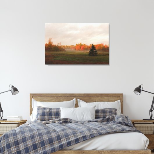 Mooie Farmland Misty Morning Serenity Canvas Afdruk (Insitu (Slaapkamer))
