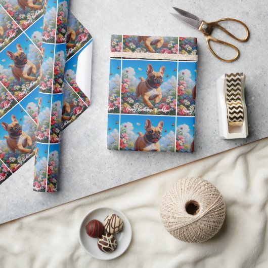 Mooie Fawn Franse Bulldog & Bloemen Cadeaupapier (Crafts)