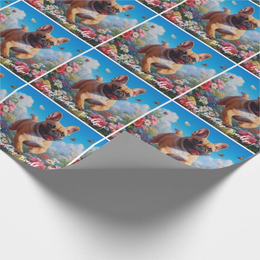 Mooie Fawn Franse Bulldog & Bloemen Cadeaupapier (Hoek)