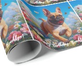 Mooie Fawn Franse Bulldog & Bloemen Cadeaupapier (Rol Hoek)