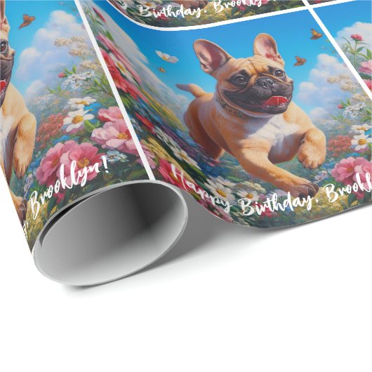 Mooie Fawn Franse Bulldog & Bloemen Cadeaupapier (Rol Hoek)