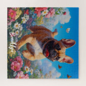 Mooie Fawn Franse Bulldog & Bloemen Legpuzzel (Horizontaal)