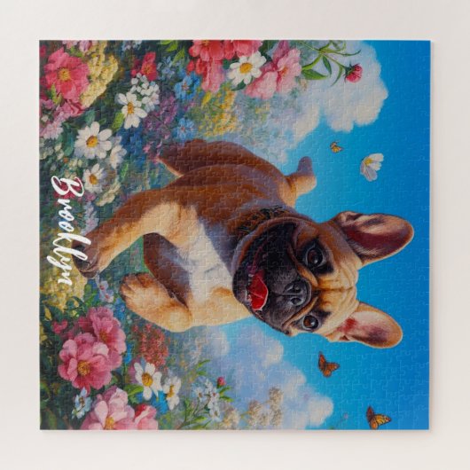 Mooie Fawn Franse Bulldog & Bloemen Legpuzzel (Horizontaal)