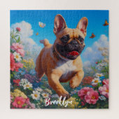 Mooie Fawn Franse Bulldog & Bloemen Legpuzzel (Verticaal)