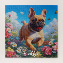 Mooie Fawn Franse Bulldog & Bloemen
