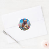 Mooie Fawn Franse Bulldog & Bloemen Ronde Sticker (Envelop)