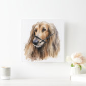 MOOIE FAWN GEKLEURDE AFGHAN HOUND DOG VIERKANTE KLOK (Huis)