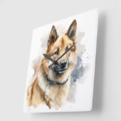 MOOIE FAWN & WITTE AKITA HOND VIERKANTE KLOK (Hoek)