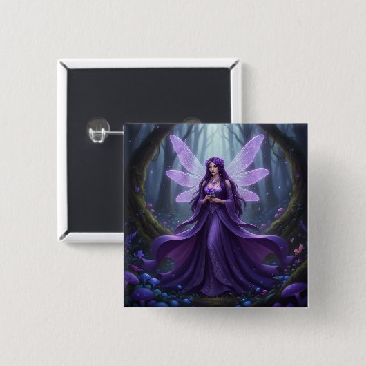 Mooie februari Amethist Fairy Vierkante Button 5,1 Cm (Voorkant /achterkant)