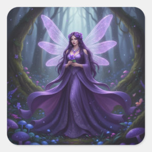 Mooie februari Amethist Fairy Vierkante Sticker