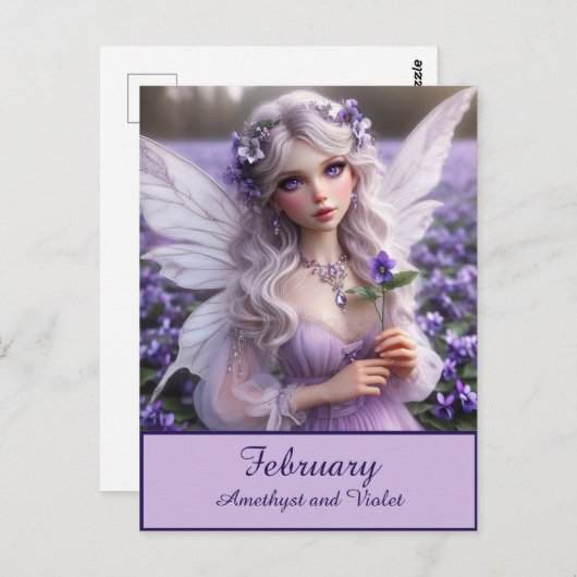 Mooie februari Fairy in Violets Briefkaart (Voorkant / Achterkant)