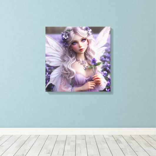 Mooie februari Fairy in Violets Canvas Afdruk (Insitu (Houten vloer))
