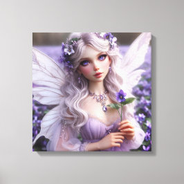 Mooie februari Fairy in Violets Canvas Afdruk