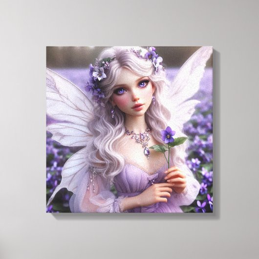 Mooie februari Fairy in Violets Canvas Afdruk (Voorkant)