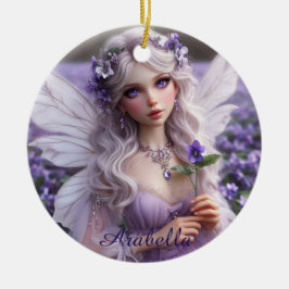 Mooie februari Fairy in Violets Keramisch Ornament
