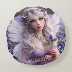 Mooie februari Fairy in Violets Rond Kussen