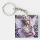 Mooie februari Fairy in Violets Sleutelhanger (Voorkant)