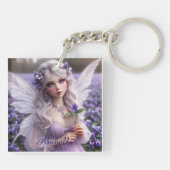 Mooie februari Fairy in Violets Sleutelhanger (Achterkant)