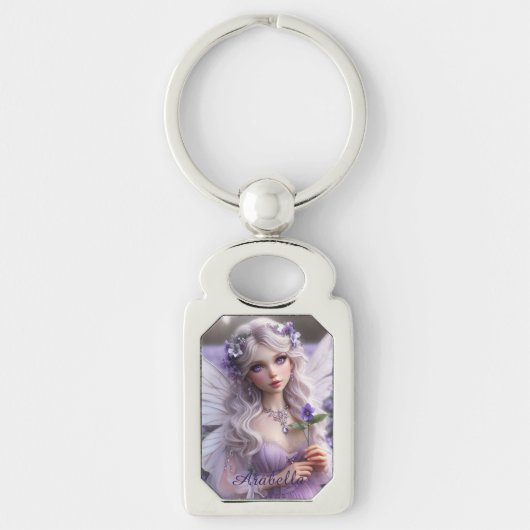Mooie februari Fairy in Violets Sleutelhanger (Voorkant)