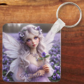 Mooie februari Fairy in Violets Sleutelhanger (Achterkant)