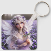Mooie februari Fairy in Violets Sleutelhanger (Achterkant)
