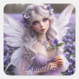 Mooie februari Fairy in Violets Vierkante Sticker