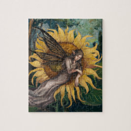 Mooie fee die slaapt op een zonnebloem legpuzzel
