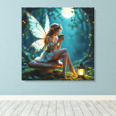 Mooie fee Drink koffie betoverd bos Canvas Afdruk (Insitu (Houten vloer))