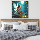 Mooie fee Drink koffie betoverd bos Canvas Afdruk (Insitu (Slaapkamer))