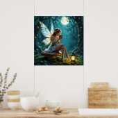 Mooie fee Drink koffie betoverd bos Poster (Keuken)