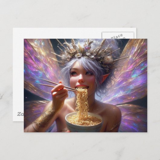 Mooie fee eet wat noedels briefkaart (Voorkant / Achterkant)