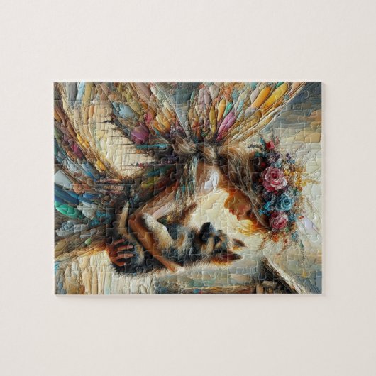 Mooie fee en Duitse herder puppy Legpuzzel (Horizontaal)