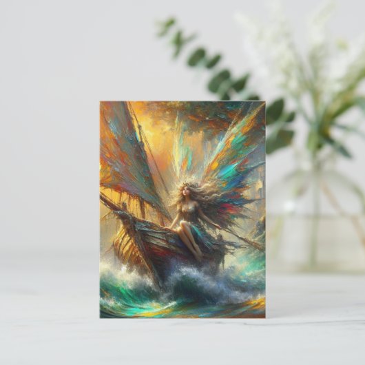 Mooie fee in een zeilboot briefkaart (Staand voorkant)